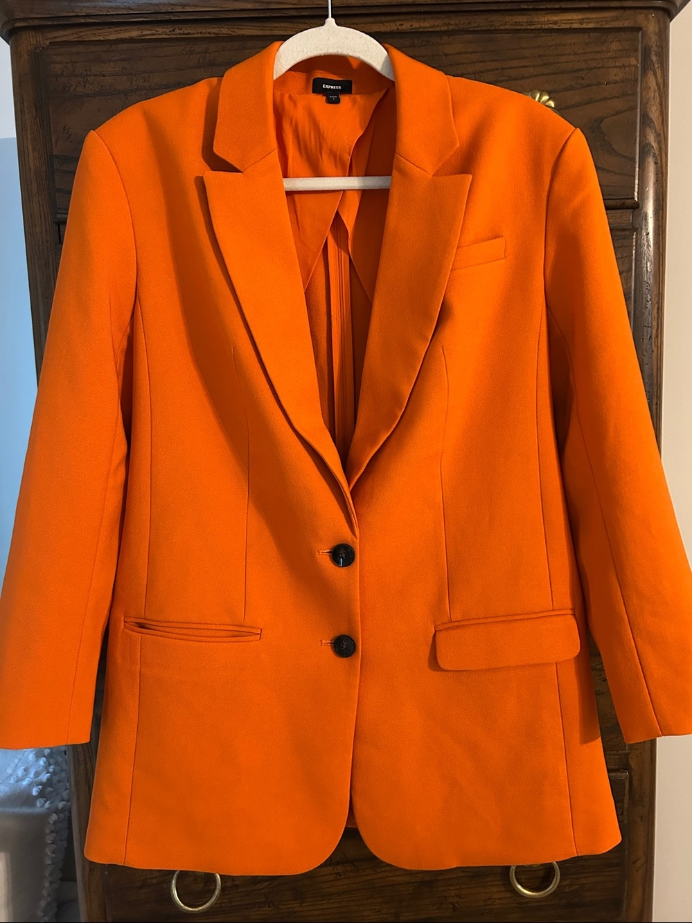 Women’s Express Twill Vibrant Orange Oversized Boyfriend Blazer, Size S